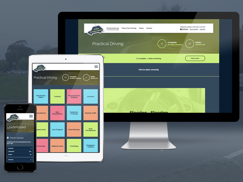 online driving lessons website displayed on a variety of devices including mobile phone, tablet and desktop